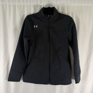 Under Armour Soft Shell Jacket Women's Small Black Full Zip Stowaway Hood Lined